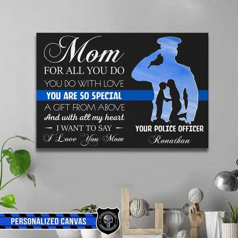 Love Mom With All My Heart Thin Blue Line Canvas Print