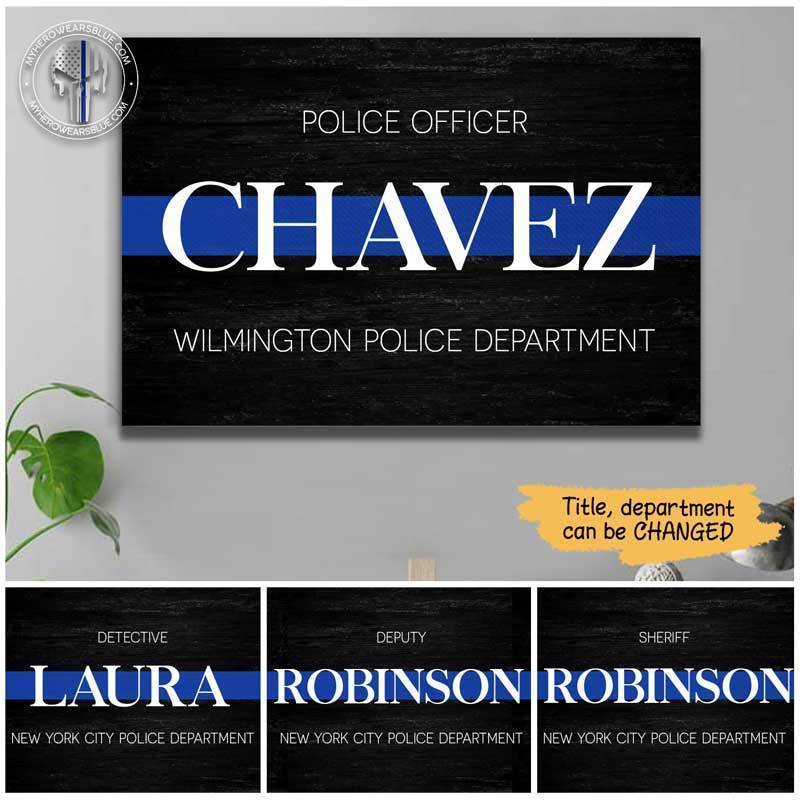 Name And Department Thin Blue Line Canvas Print