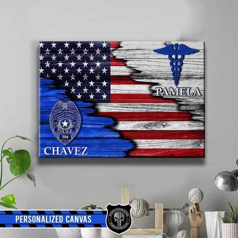 Police and Nurse Flag Thin Blue Line Personalized Canvas Print