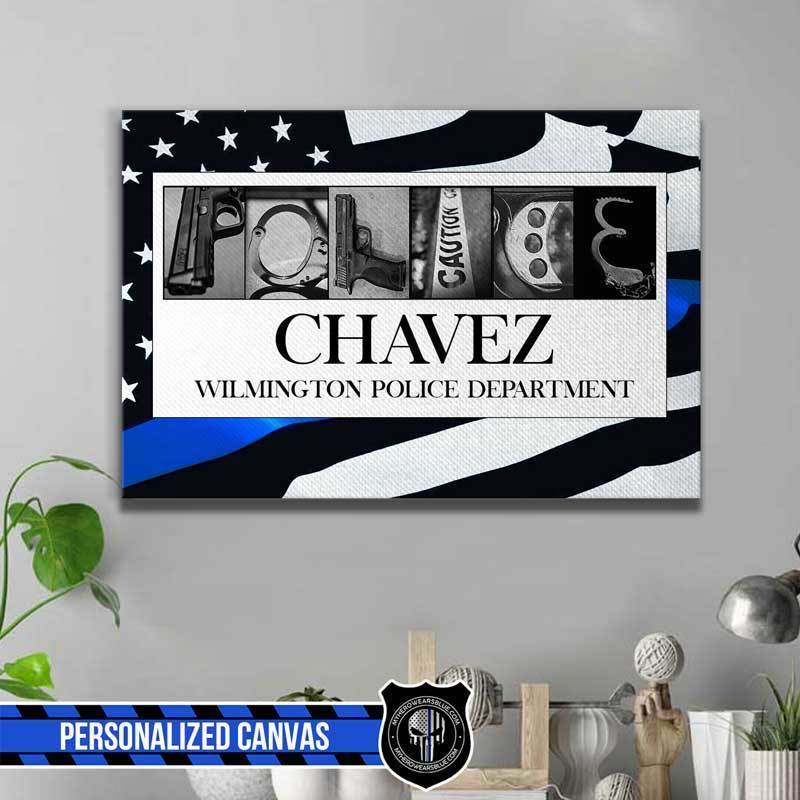 Police Letter Art Thin Blue Line Canvas Print