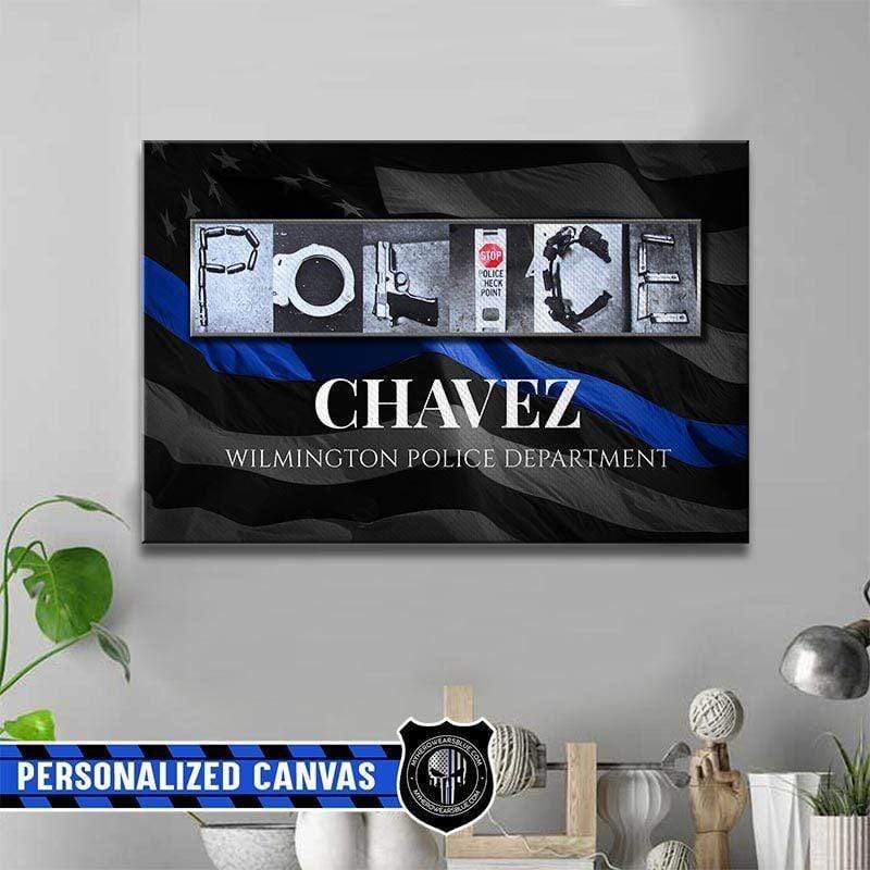 Police Letters Art Thin Blue Line Canvas Print - My Hero Wears Blue