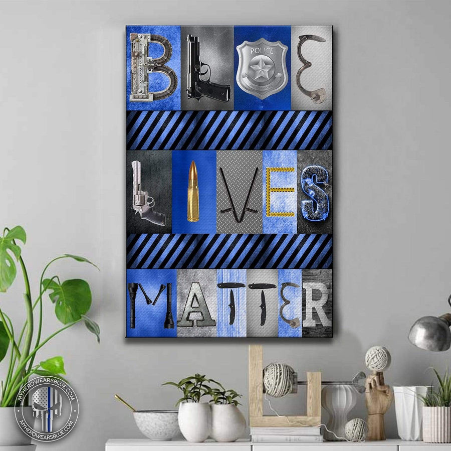 Canvas Prints 16" x 24" - BEST SELLER TBL - Thin Blue Line Letters Art Canvas