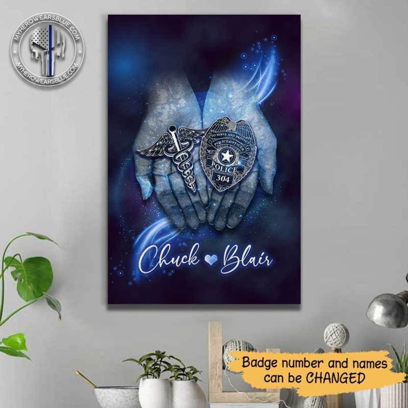 Together Forever Police And Nurse Badge Thin Blue Line Personalized Canvas Print
