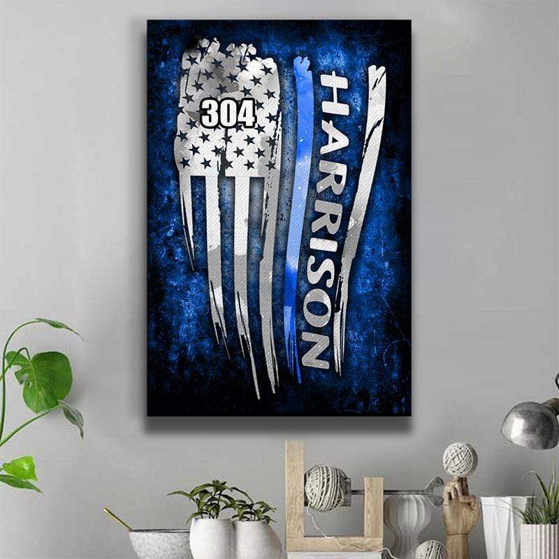 Thin Blue Line _Distressed Flag Personalized Canvas