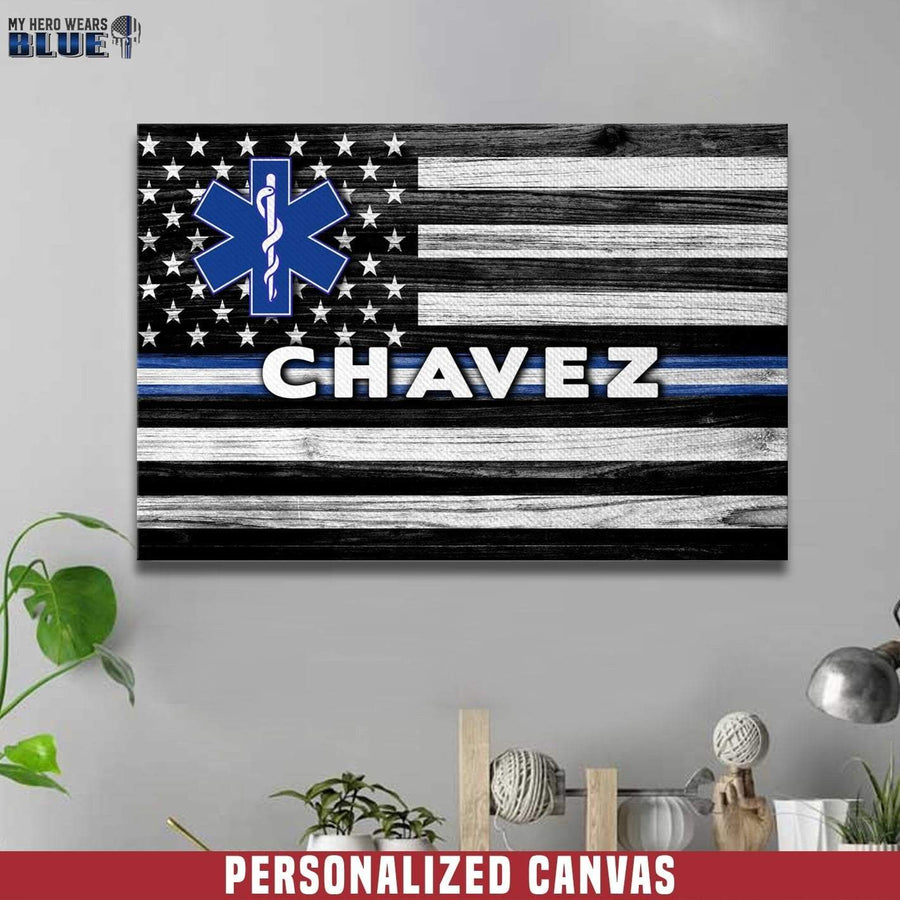 Canvas Prints 12" x 8" Thin White Line Flag - EMS Logo - Ver 2 Personalized Canvas Print