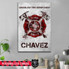 Firefighter Scratched Emblem Thin Red Line Personalized Firefighter Canvas Print