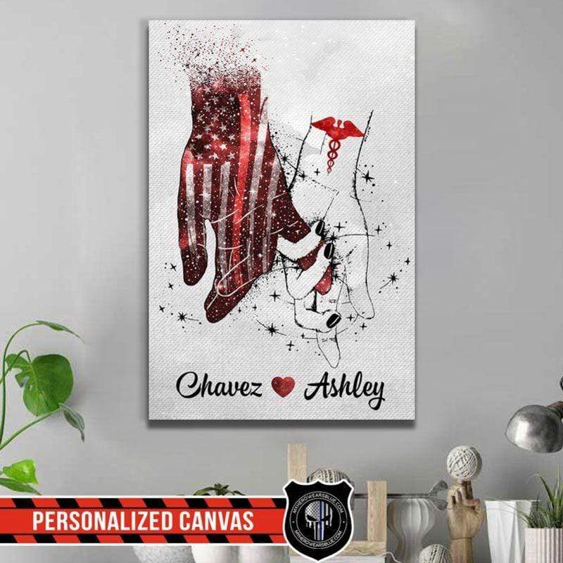 Flag Infinity Firefighter And Nurse Couple Personalized Canvas Print