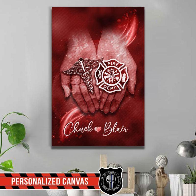 Flag Infinity Firefighter And Nurse Couple Personalized Canvas Print