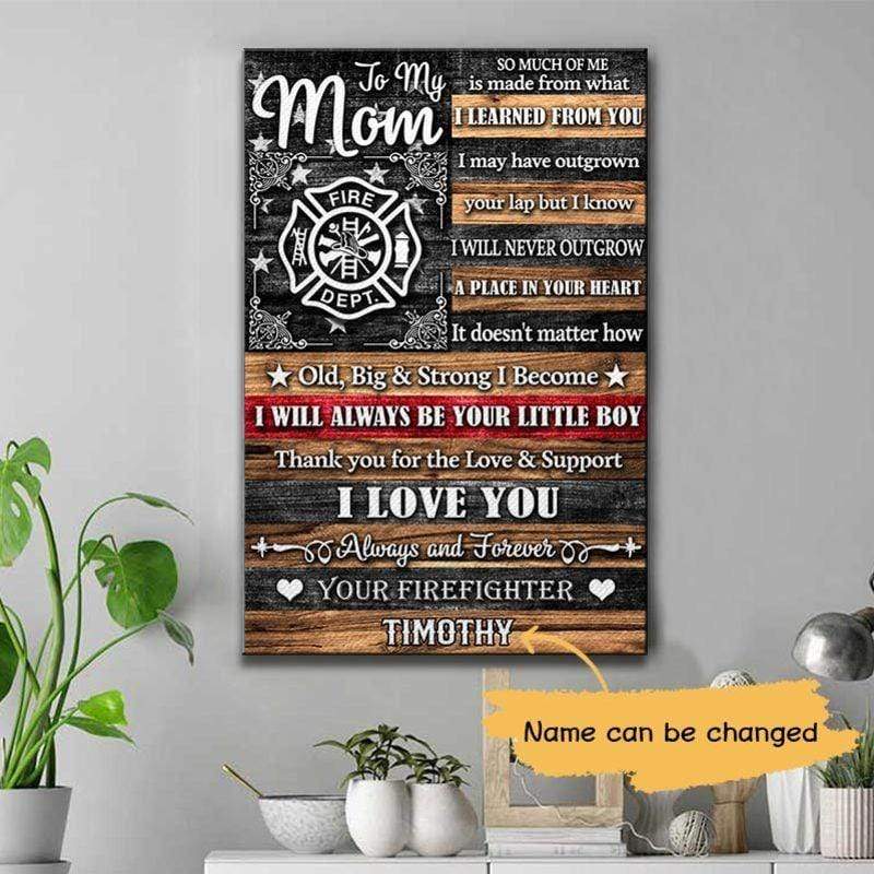 To My Mom Thin Red Line Personalized Firefighter Canvas Print