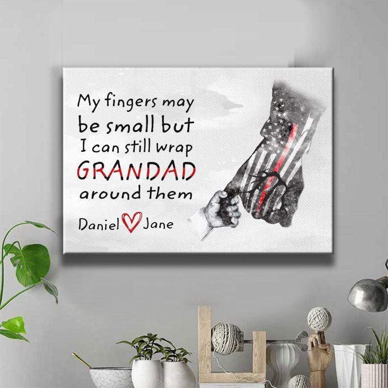 Wrap Firefighter Grandad By Small Fingers Thin Red Line Personalized Firefighter Canvas Print
