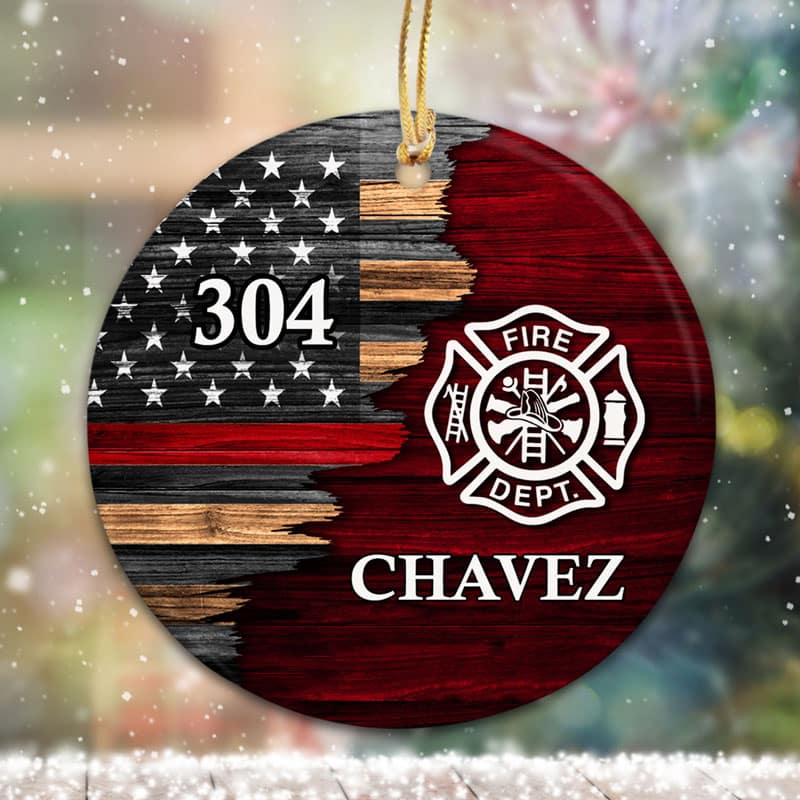 Circle Ornament Half Flag Firefighter Emblem Personalized Circle Ornament