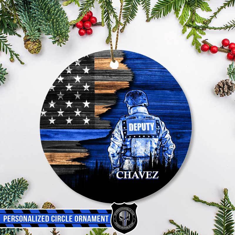 Circle Ornament One Size / White Personalized Circle Ornament - TBL - Half Flag Deputy Sheriff Suit