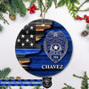 Circle Ornament One Size / White Personalized Circle Ornament - TBL Half Flag Police Badge Wood Texture