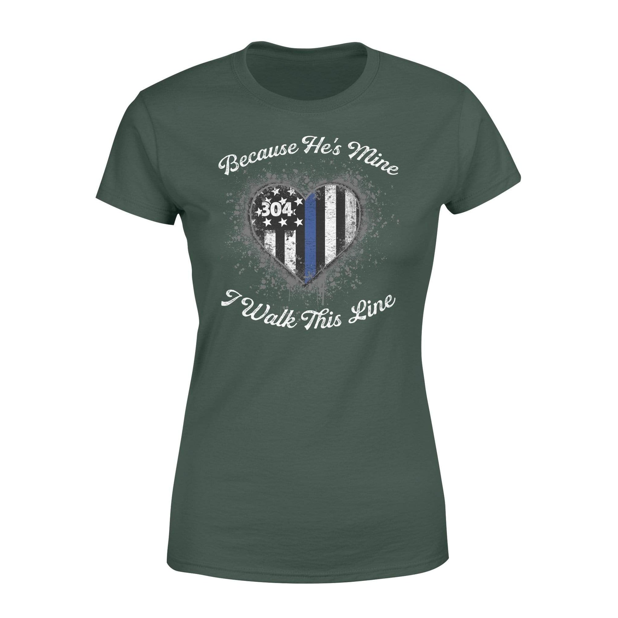 Thin Blue Line - He Is Mine I Walk This Line Personalized Women’s T-shirt