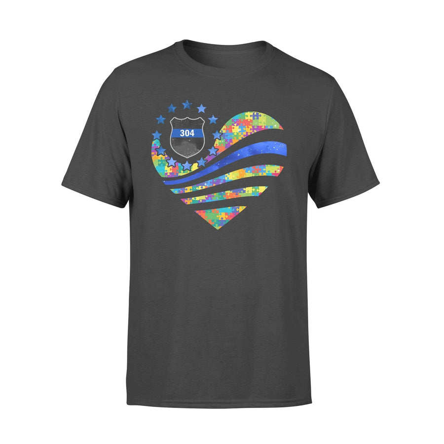 Thin Blue Line - Betsy Ross Flag Heart Autism Personalized Police Shirt