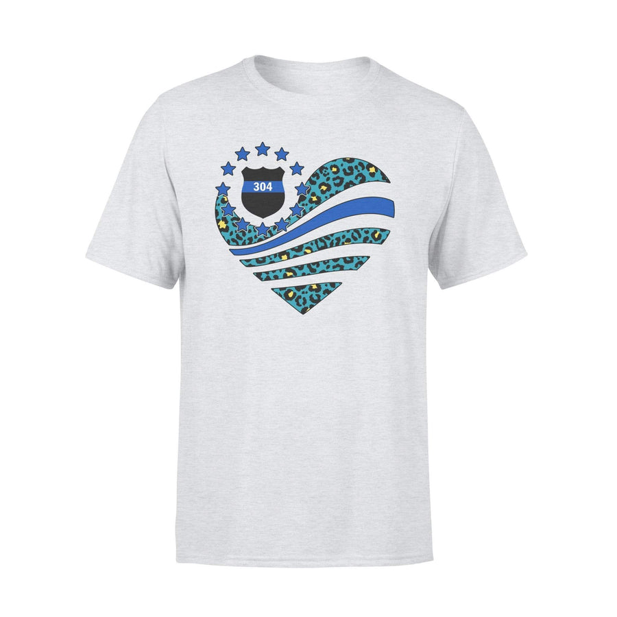 Thin Blue Line - Color Leopard Pattern Flag Heart Personalized Police Shirt