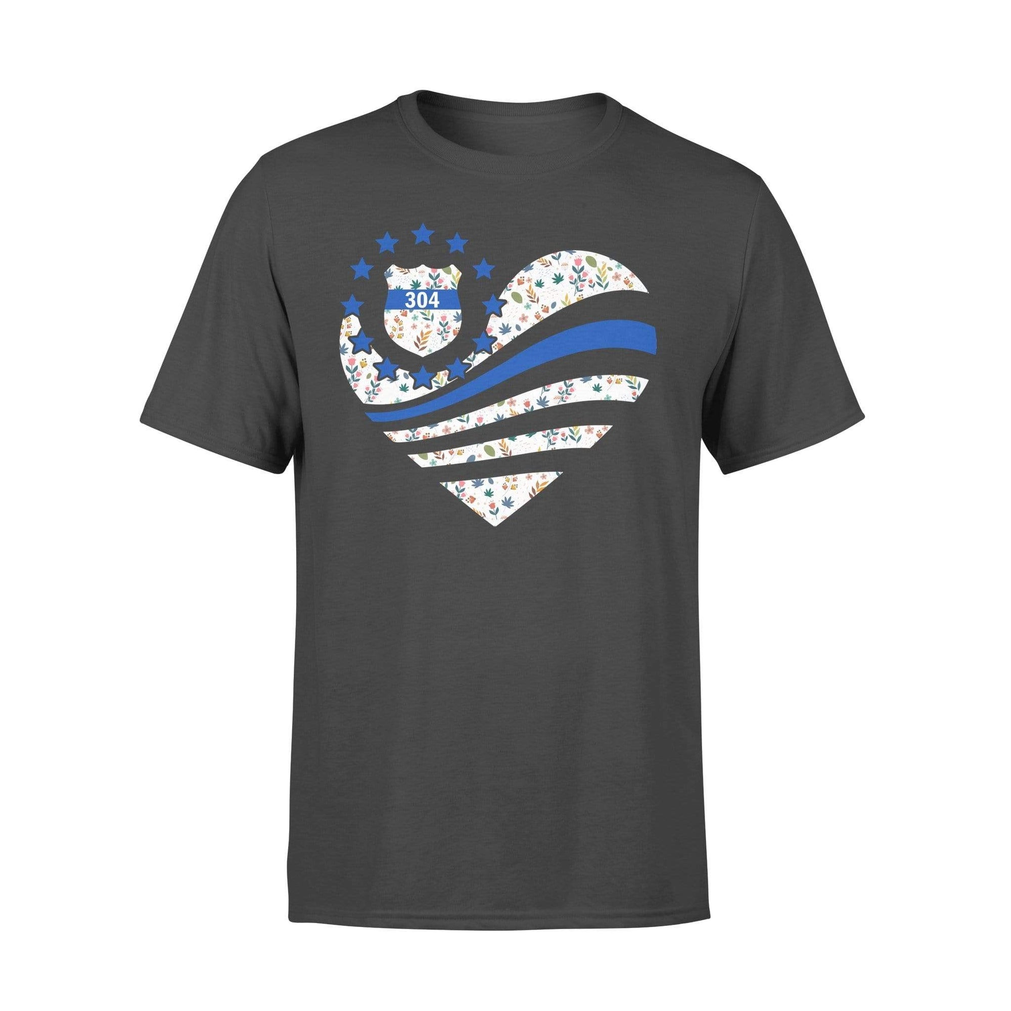 Thin Blue Line - Floral Flag Heart Personalized T-shirt