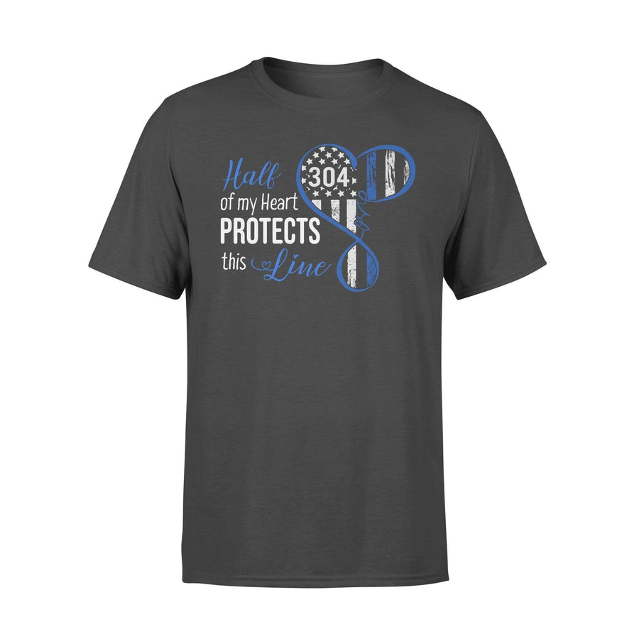 Thin Blue Line - Half Of My Heart Protect This Line Personalized Police Shirt