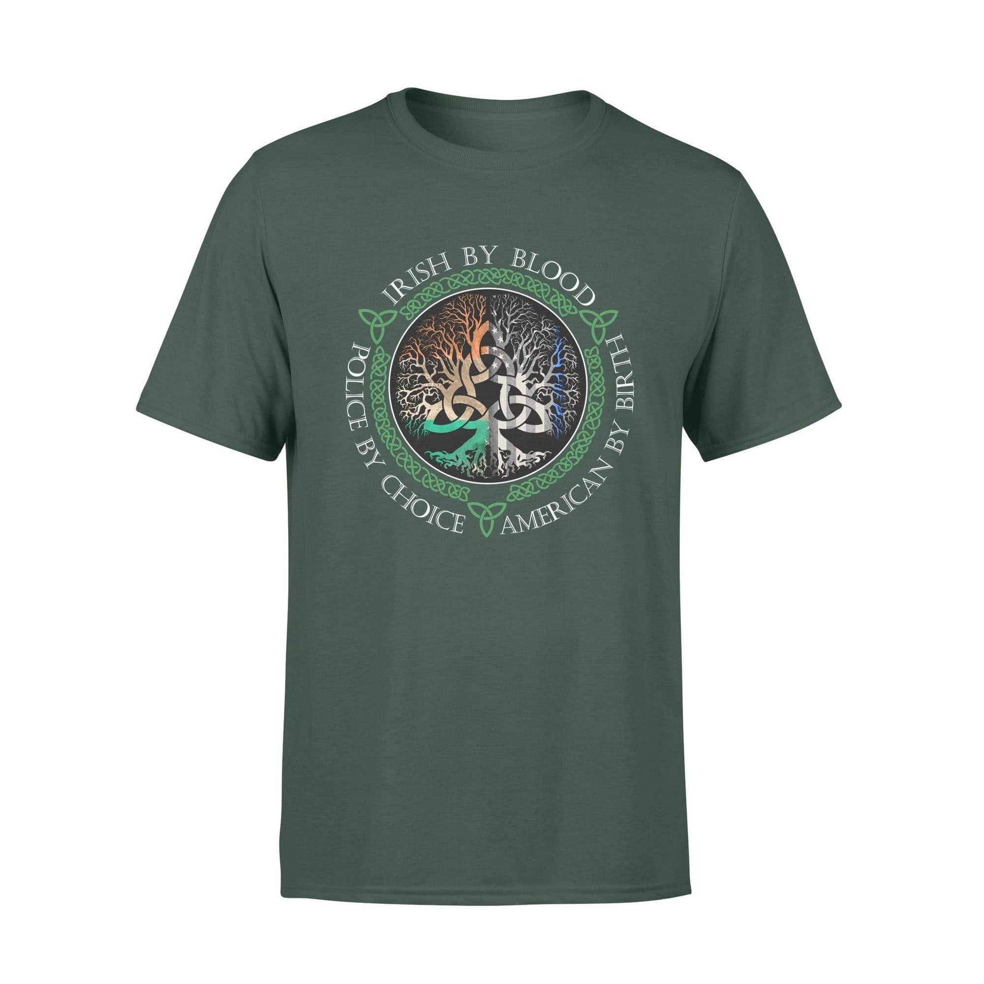 Thin Blue Line - St Patrick Day Irish By Blood Police By Choice Celtic Tree Shirt