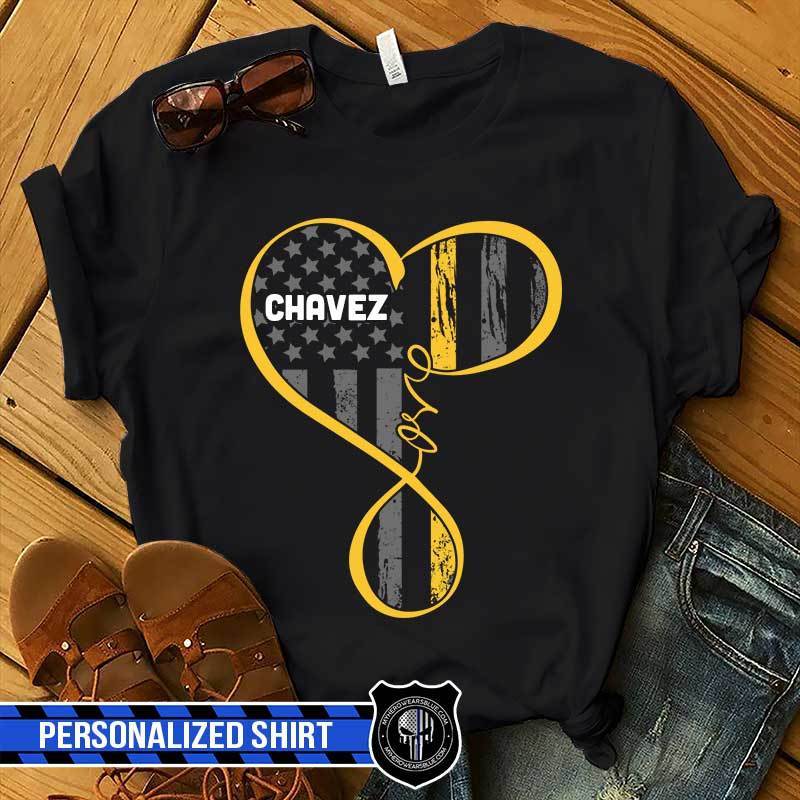 Infinity Heart Dispatcher Thin Gold Line Flag Personalized Shirt