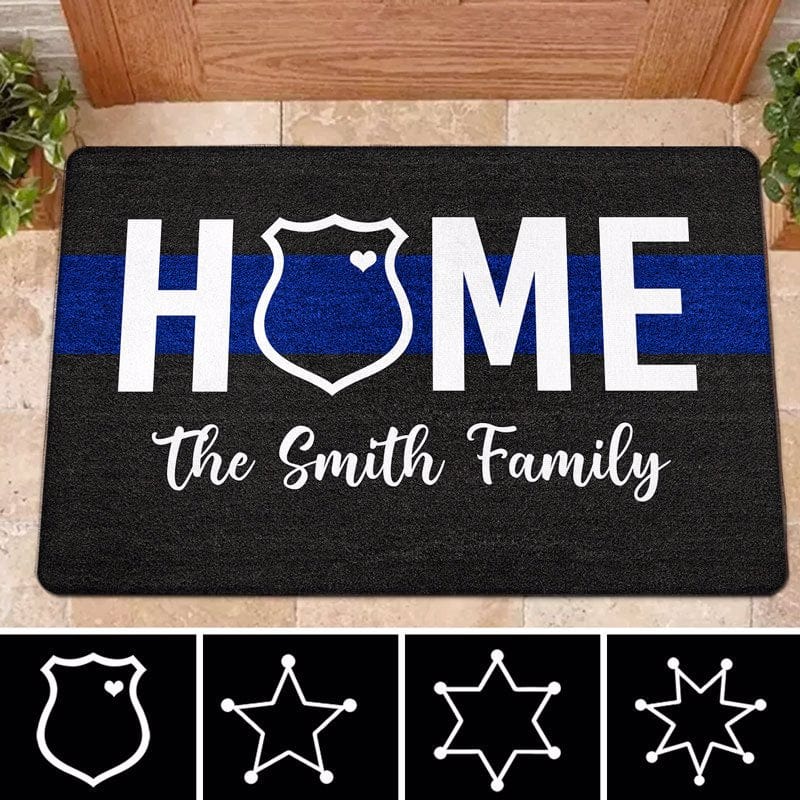 Doormat 16x24 Home Thin Blue Line Personalized Doormat