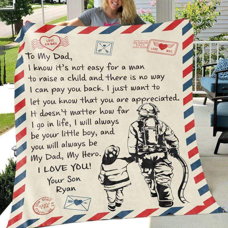 Dear Firefighter Dad Letter Personalized Fleece Blanket