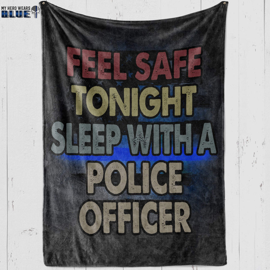 Fleece Blanket 30" x 40" Feel Safe Sleep With A Cop - Vintage Style - Fleece Blanket - Police Officer