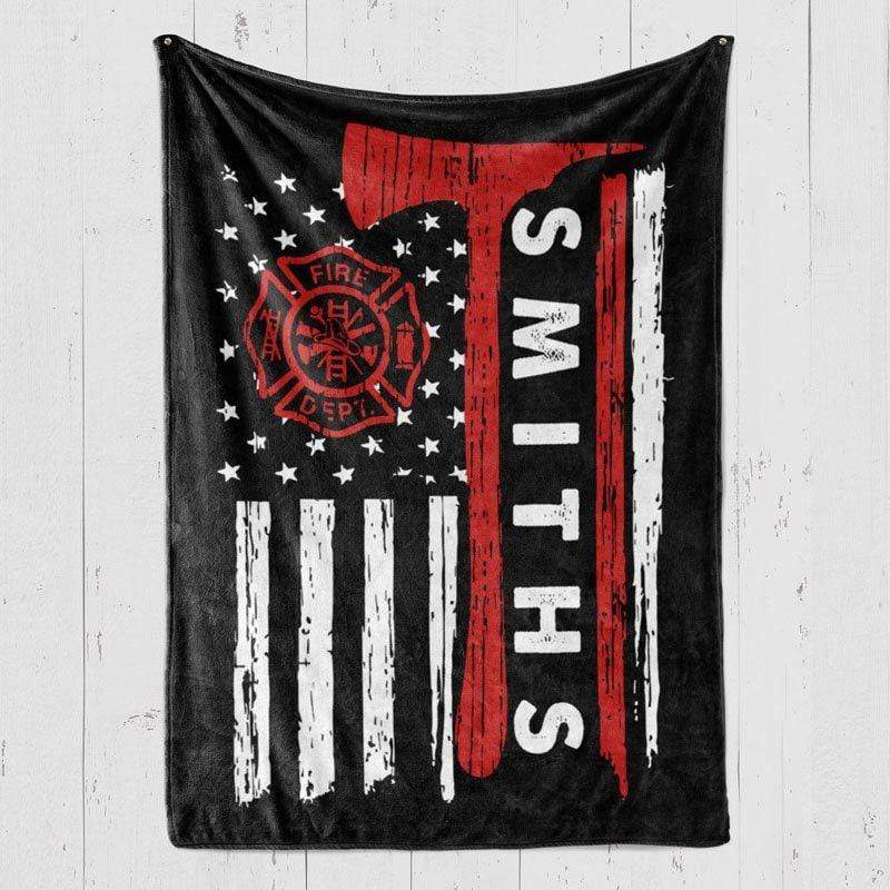 Fleece Blanket 60" x 80" - BEST SELLER Firefighter Axe Name Personalized Fleece Blanket