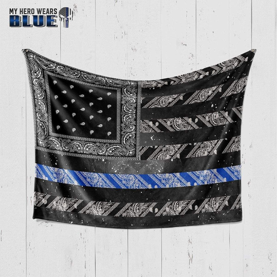 Fleece Blanket 30" x 40" Fleece Blanket - Paisley Thin Blue Line Flag