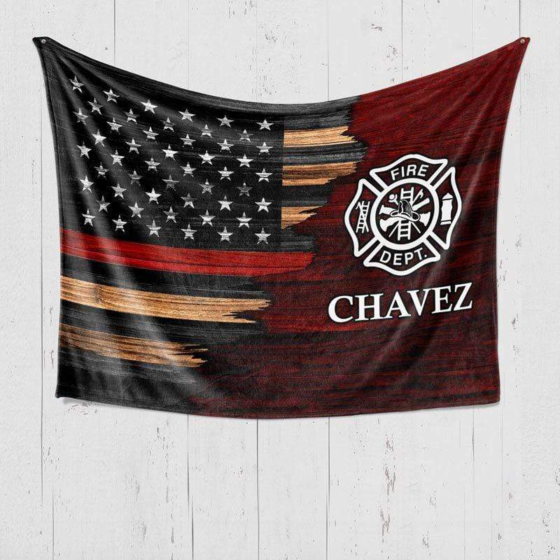 Half Flag Firefighter Emblem Personalized Fleece Blanket