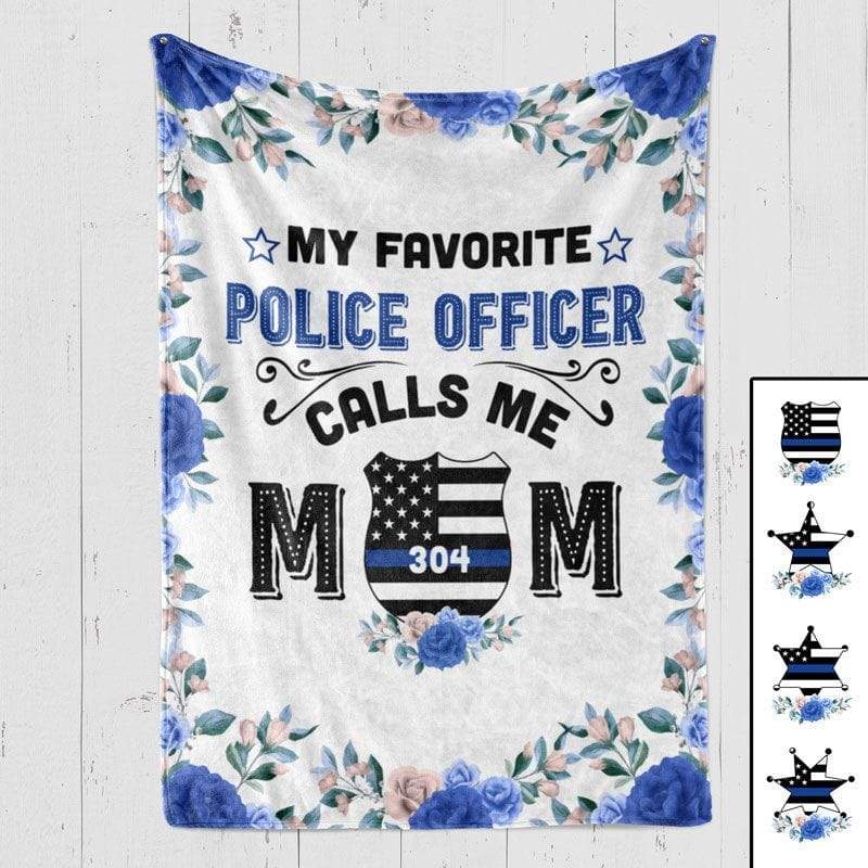 My Favorite Police Officer Calls Me Mom Flower Personalized Fleece Blanket