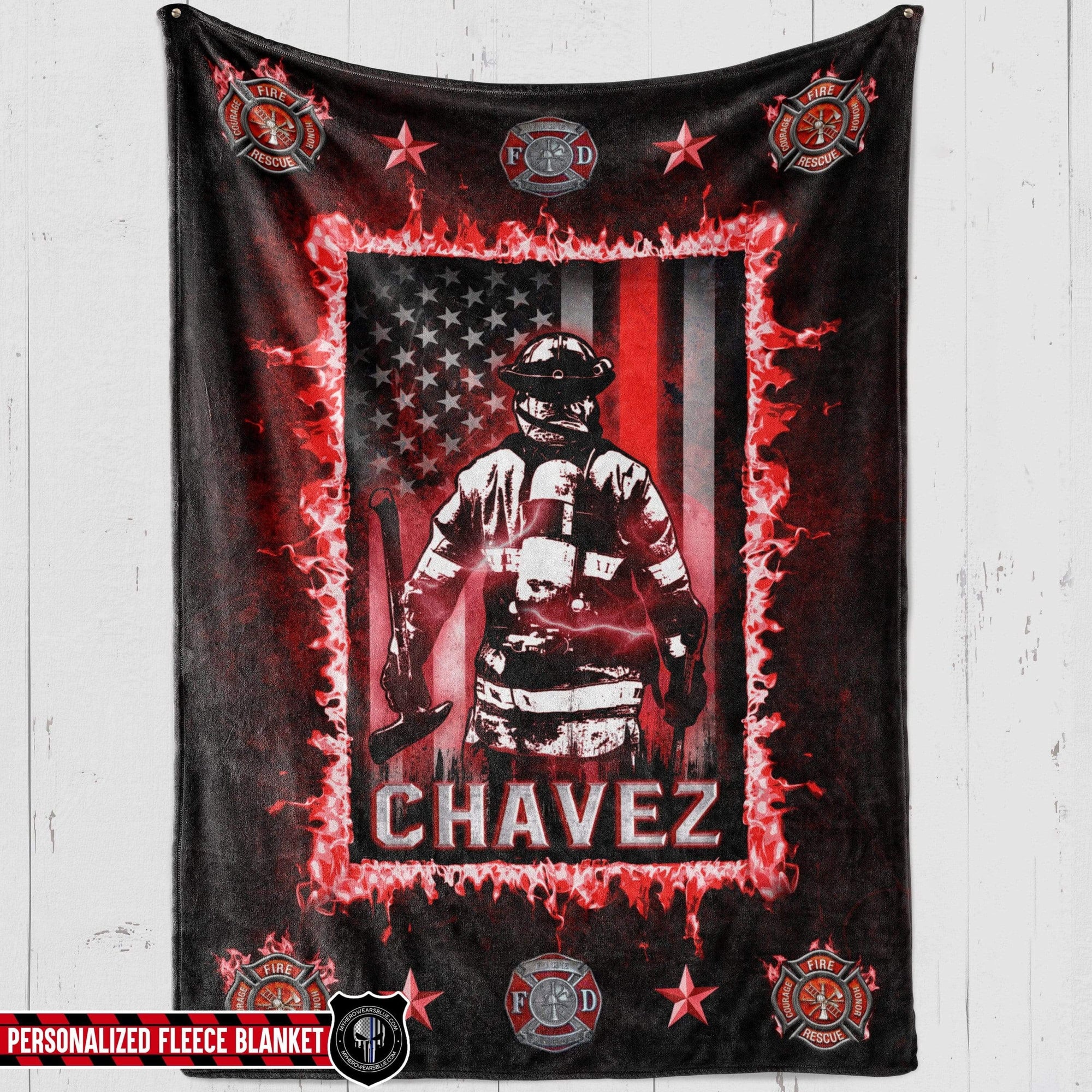 Fleece Blanket 60" x 80" - BEST SELLER Personalized Fleece Blanket - Bunker Gear Emblem Logo