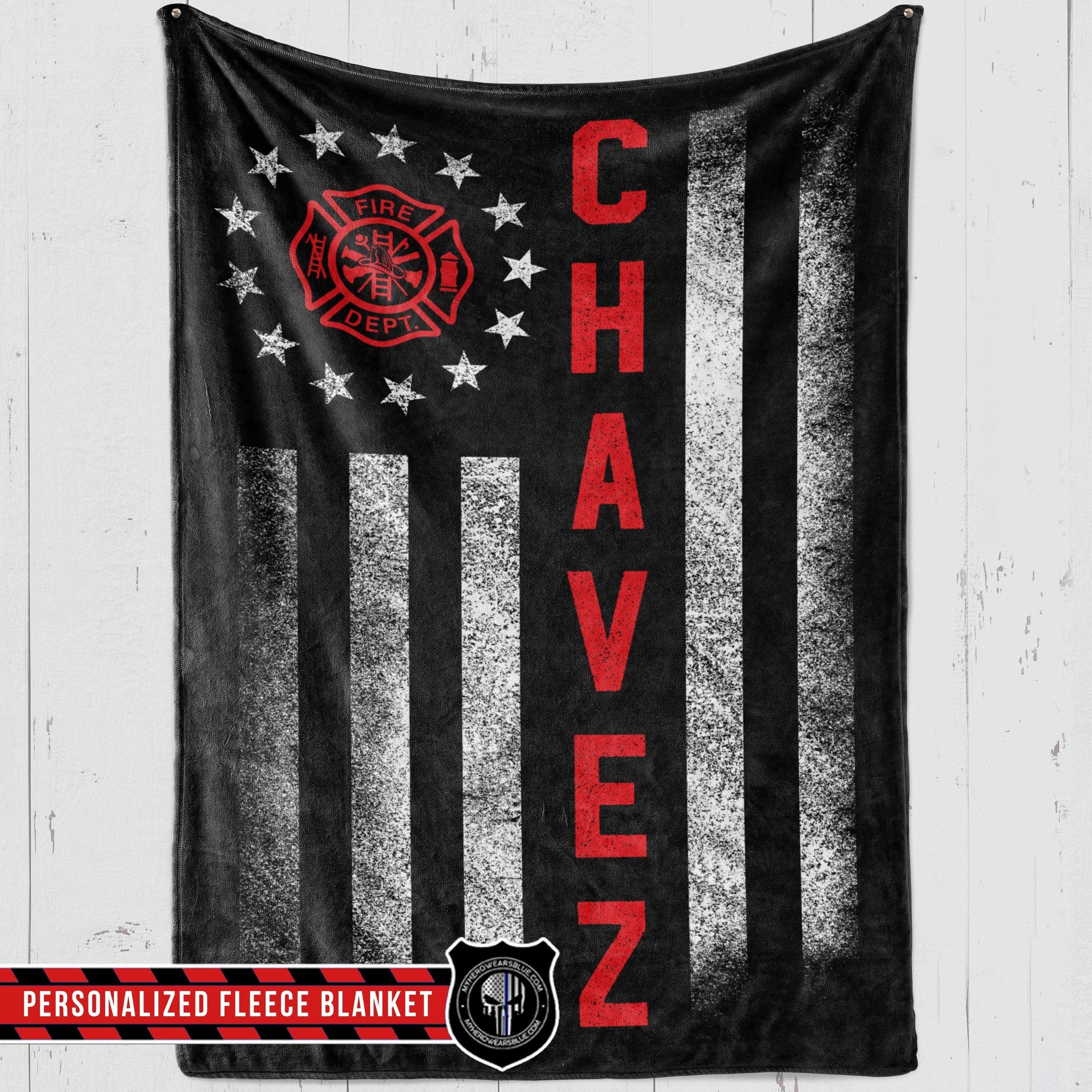 Fleece Blanket 60" x 80" - BEST SELLER Personalized Fleece Blanket - Circle Star - Firefighter