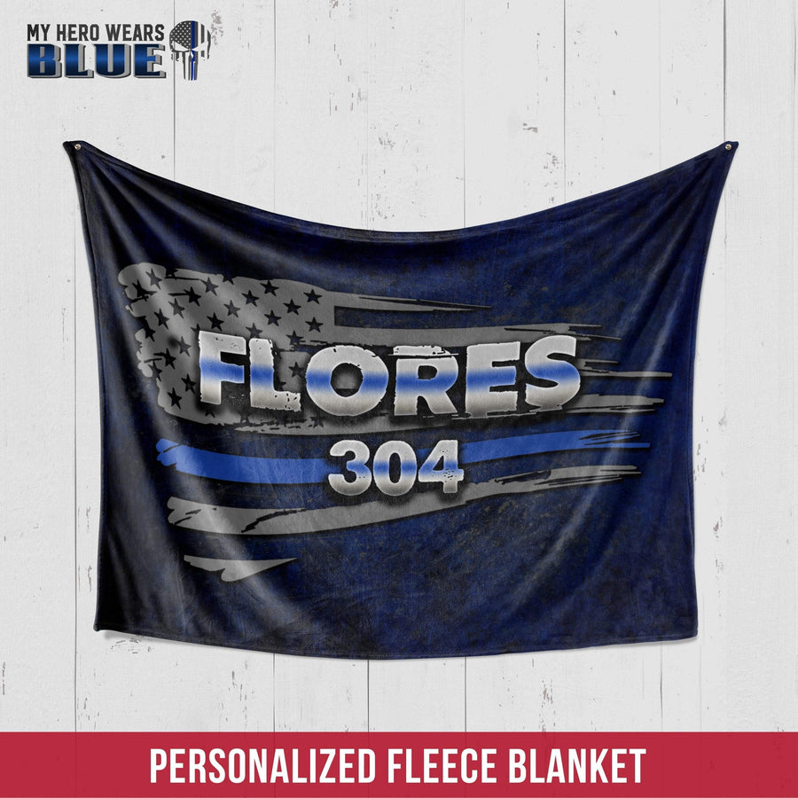 Fleece Blanket 30" x 40" Personalized Fleece Blanket - Distressed Flag Badge Number