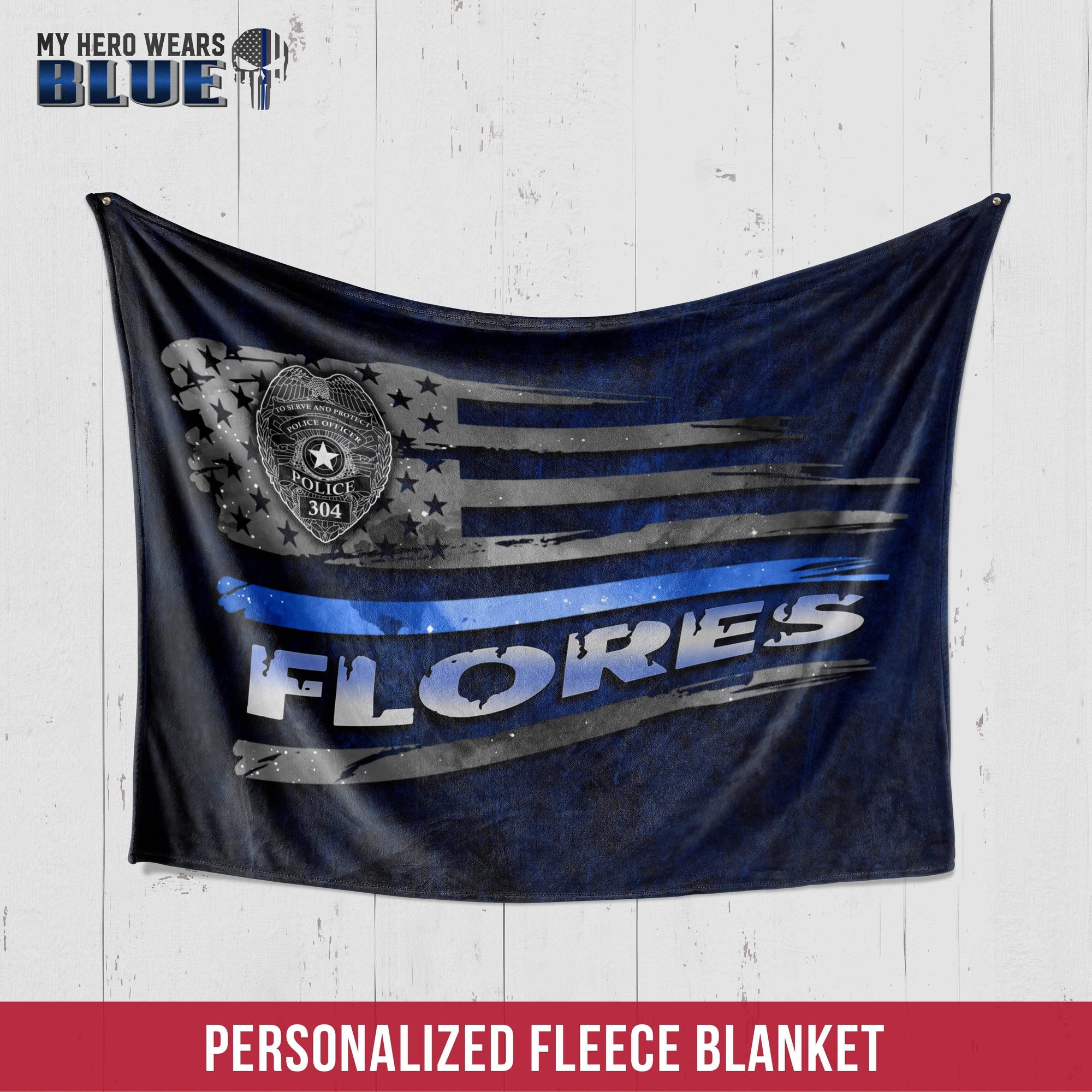 Fleece Blanket 30" x 40" Personalized Fleece Blanket - Distressed Flag Police Badge