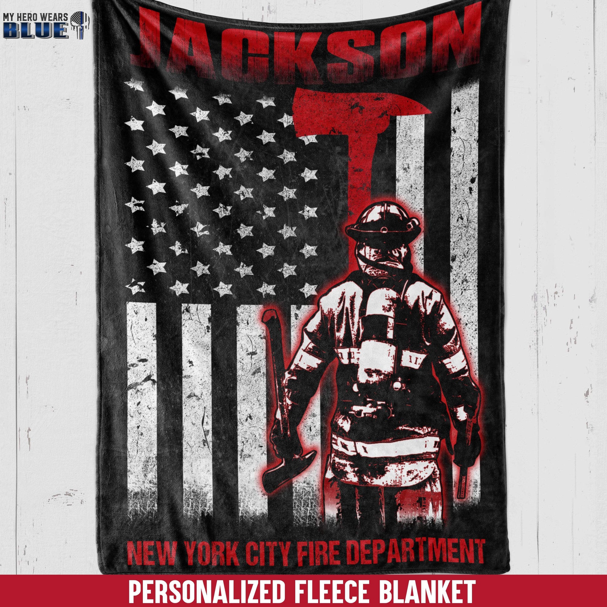 Fleece Blanket 30" x 40" Personalized Fleece Blanket - Firefighter Bunker Gear - Name And Department