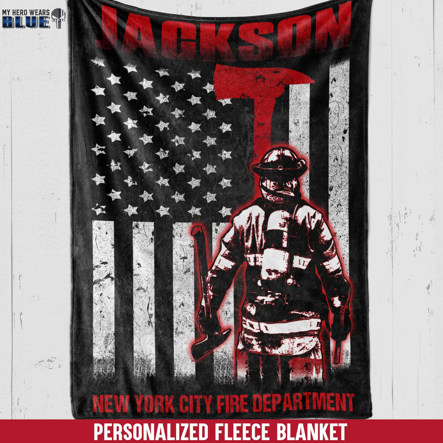 Fleece Blanket 30" x 40" Personalized Fleece Blanket - Firefighter Bunker Gear - Name And Department