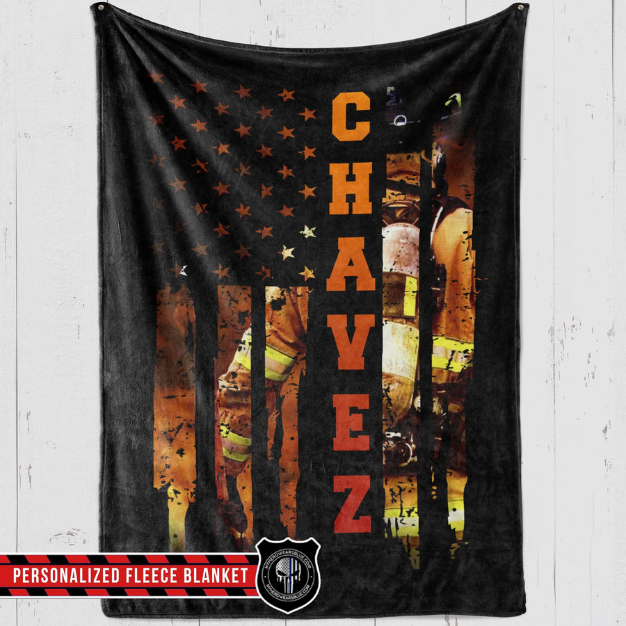 Fleece Blanket 60" x 80" - BEST SELLER Personalized Fleece Blanket - Firefighter Inside Flag