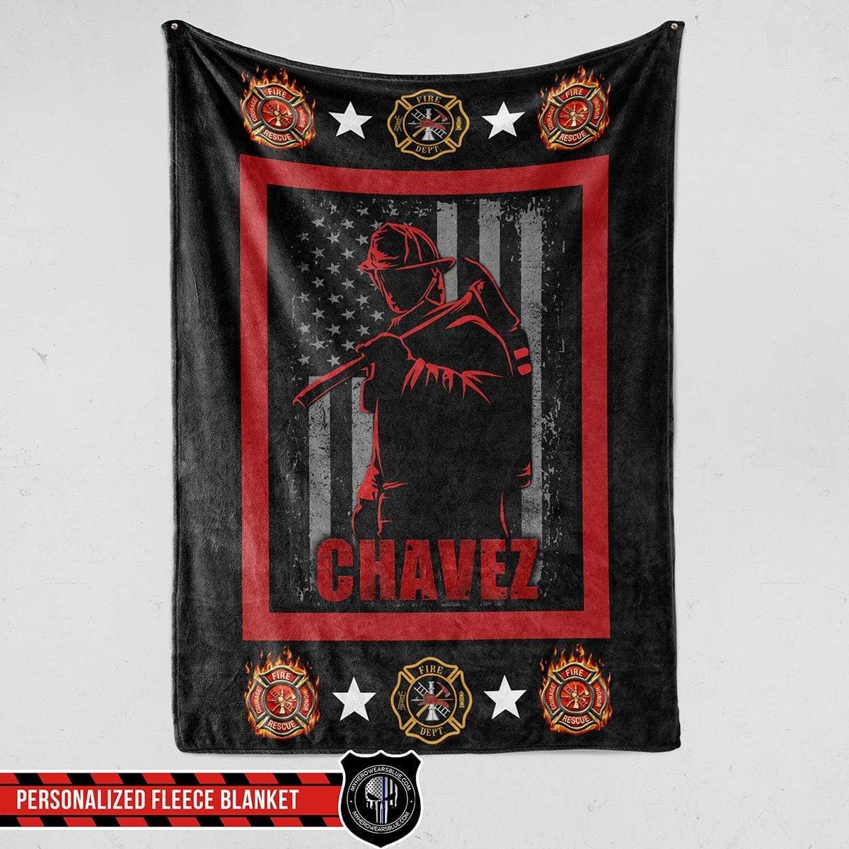 Fleece Blanket 60" x 80" - BEST SELLER Personalized Fleece Blanket - Firefighter - Thin Red Line Frame