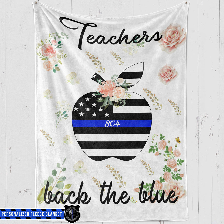 Fleece Blanket 60" x 80" - BEST SELLER Personalized Fleece Blanket - Floral Back The Blue - Teacher