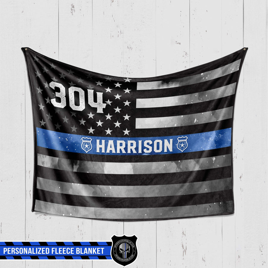 Fleece Blanket 60" x 80" - BEST SELLER Personalized Fleece Blanket - Galaxy Thin Line - Police