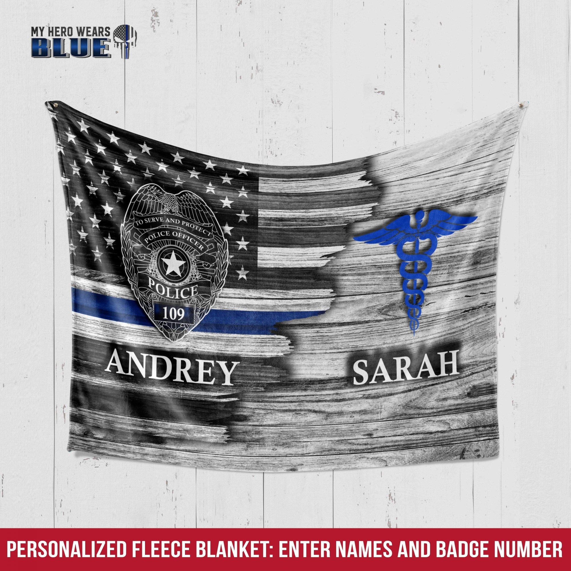 Fleece Blanket 30" x 40" Personalized Fleece Blanket - Half Flag - Police x Nurse