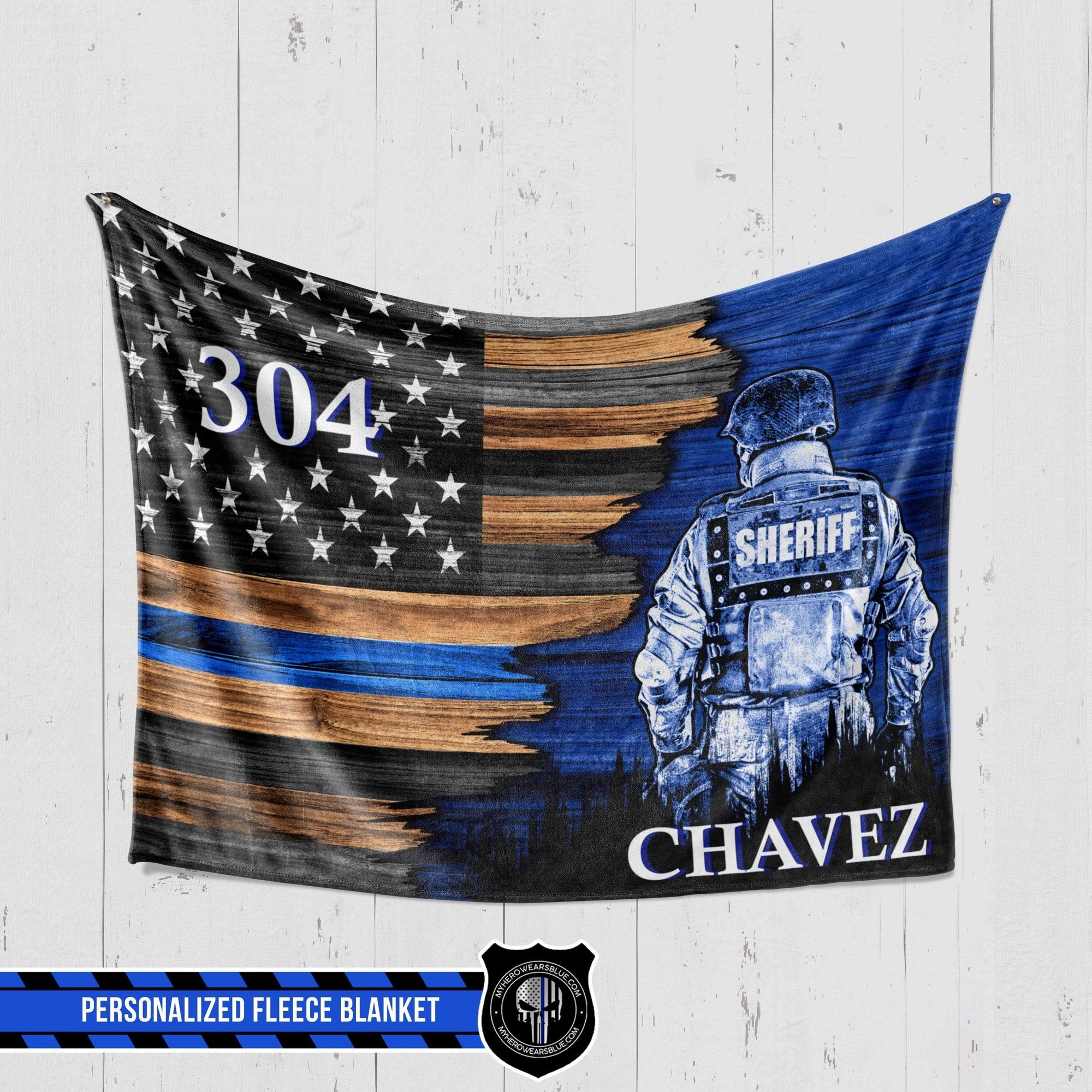 Fleece Blanket 60" x 80" - BEST SELLER Personalized Fleece Blanket - Half Flag - Sheriff Suit