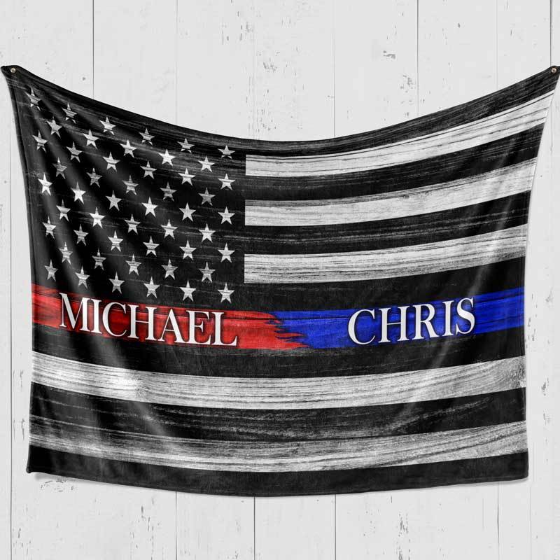 Half Flag - Thin Blue Line x Thin Red Line Couple Personalized Fleece Blanket