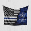 Fleece Blanket 30" x 40" Personalized Fleece Blanket - Half Thin Blue Line Flag - Deputy Sheriff Badge