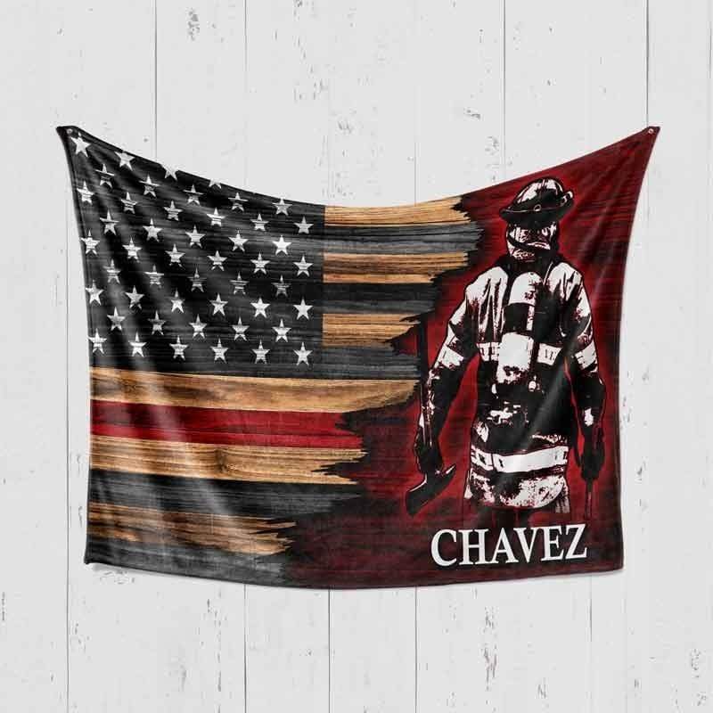 Half Thin Red Line Bunker Gear Personalized Fleece Blanket