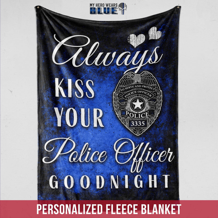 Fleece Blanket 30" x 40" Personalized Fleece Blanket - Kiss Goodnight - Police Officer