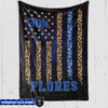 Fleece Blanket 60" x 80" - BEST SELLER Personalized Fleece Blanket - Leopard Patterned Thin Blue Line Flag