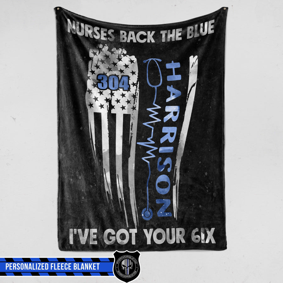 Fleece Blanket 60" x 80" - BEST SELLER Personalized Fleece Blanket - Nurses Back The Blue Distressed Flag