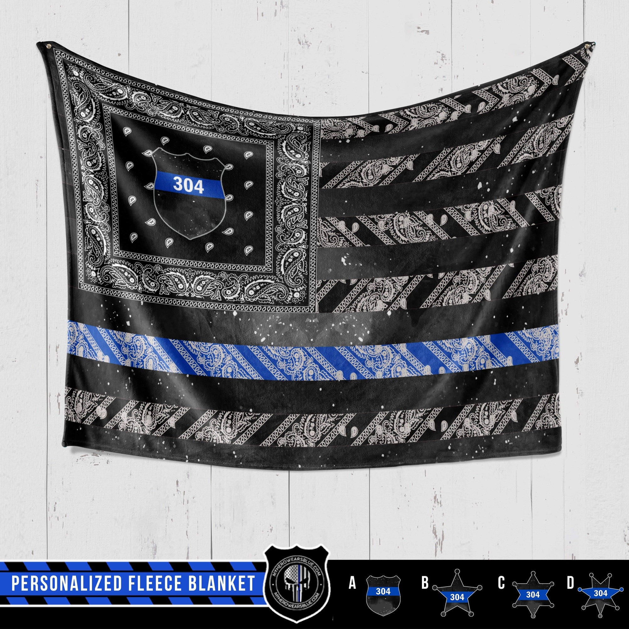 Fleece Blanket 60" x 80" - BEST SELLER Personalized Fleece Blanket - Paisley Patterned Nation Flag - Police